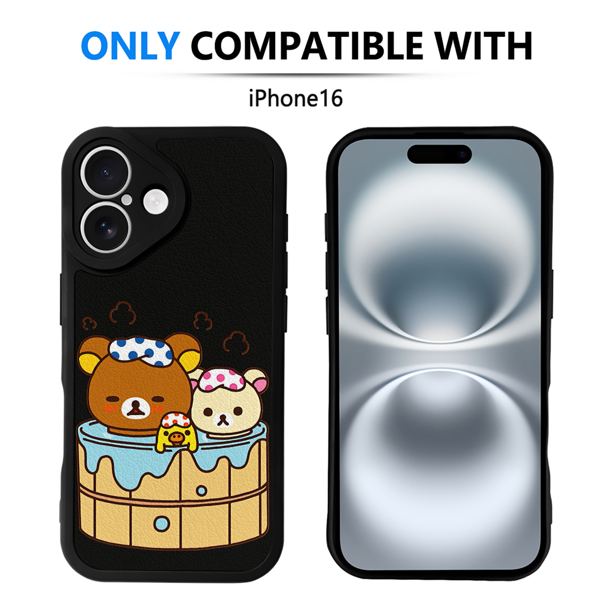 （画像用） リラックマ リラックマ キイロイトリ Rilakkuma Korilakkuma Kiiroitori 【iPhone 16シリーズ対応】シリコンスマホケース（レザー調） 材質：シリコン